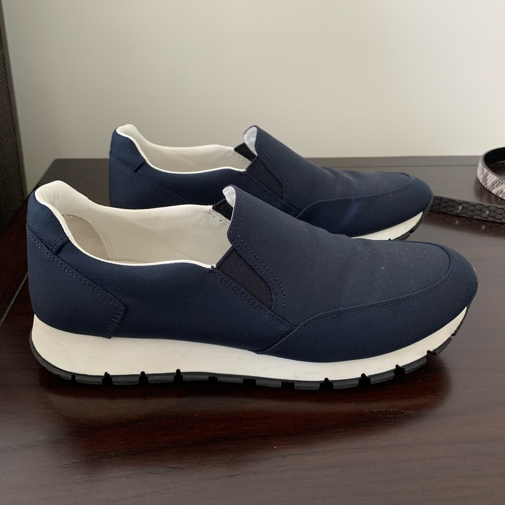 Prada Navy Nylon Slip-On Sneakers